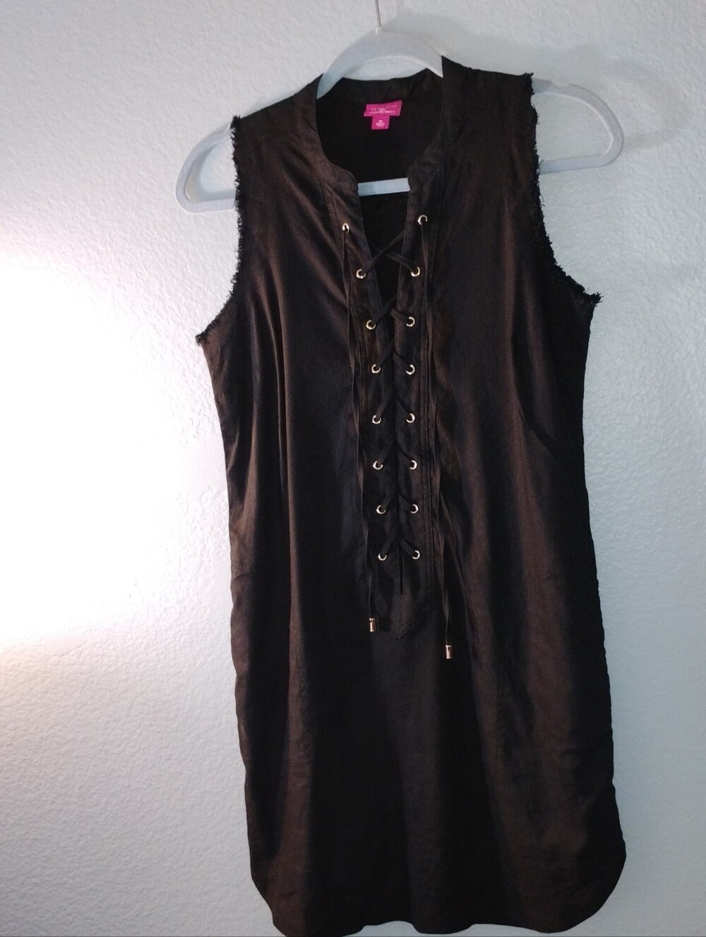 Sleeveless Lace-Up Mini Dress in Black